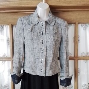 Carolina Herrera Elegant Navy/White Nubby Weave Women's Jacket, size 4.